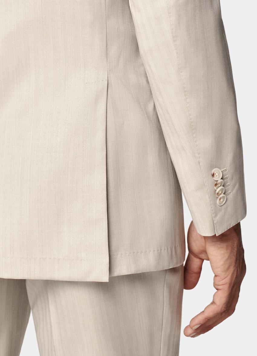 SUITSUPPLY All season Schurwolle Seide von Delfino, Italien Havana Anzug sand Fischgrätmuster Tailored Fit