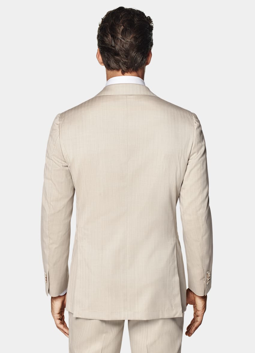 SUITSUPPLY All Season Wool Silk by Delfino, Italy Sand Herringbone Tailored Fit Havana Suit