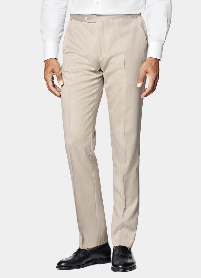 SUITSUPPLY All Season Wool Silk by Delfino, Italy Sand Herringbone Tailored Fit Havana Suit