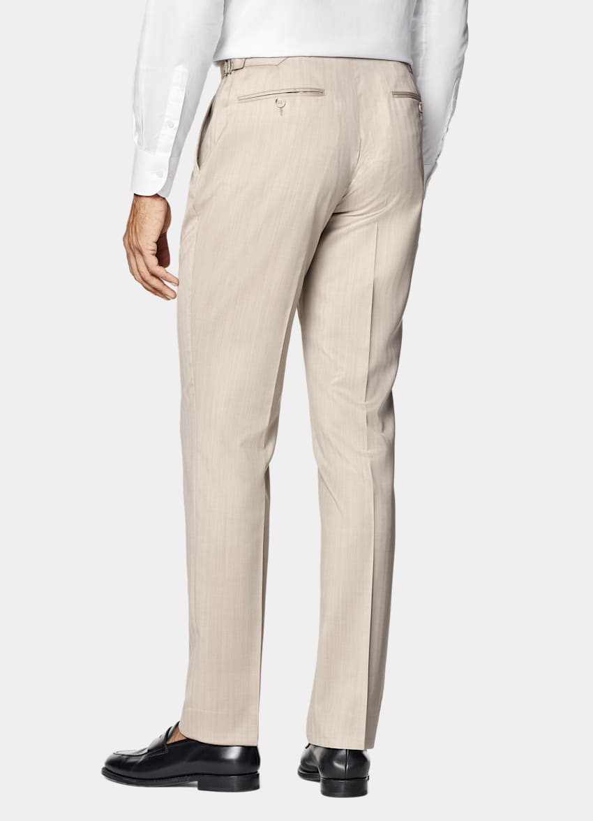 SUITSUPPLY All Season Wool Silk by Delfino, Italy Sand Herringbone Tailored Fit Havana Suit