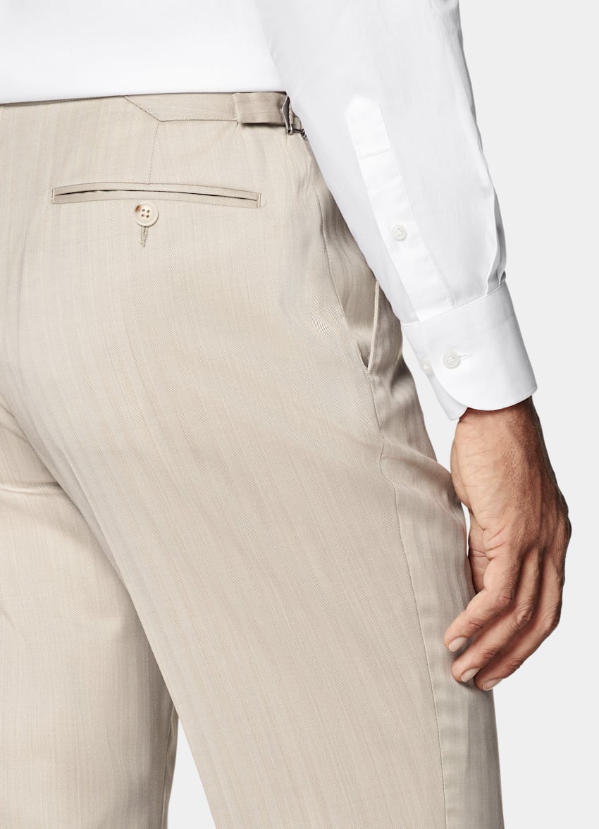 SUITSUPPLY All season Schurwolle Seide von Delfino, Italien Havana Anzug sand Fischgrätmuster Tailored Fit