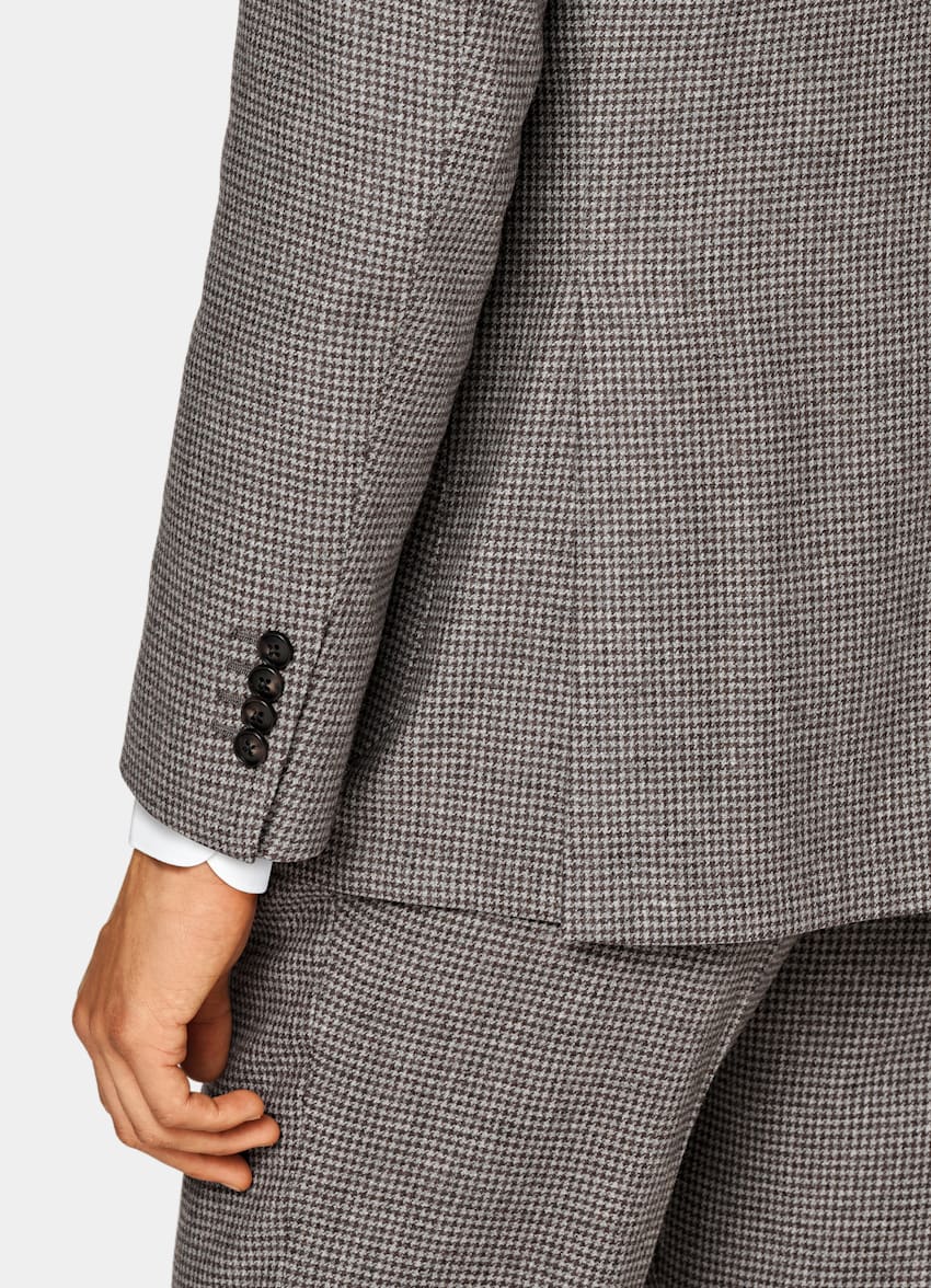 SUITSUPPLY Wool Cashmere by E.Thomas, Italy Taupe Houndstooth Three-Piece Havana Suit
