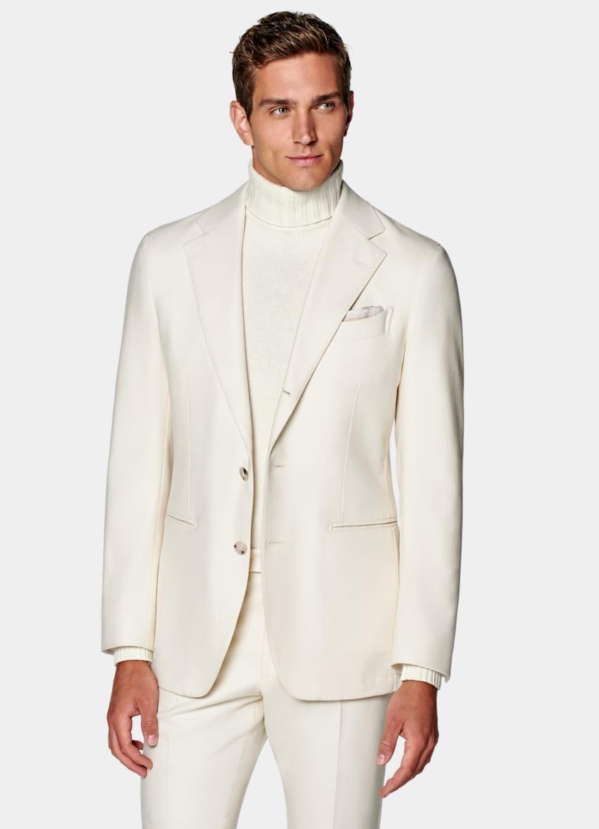 SUITSUPPLY Circular Wool Flannel by Vitale Barberis Canonico, Italy Off-White Tailored Fit Havana Suit
