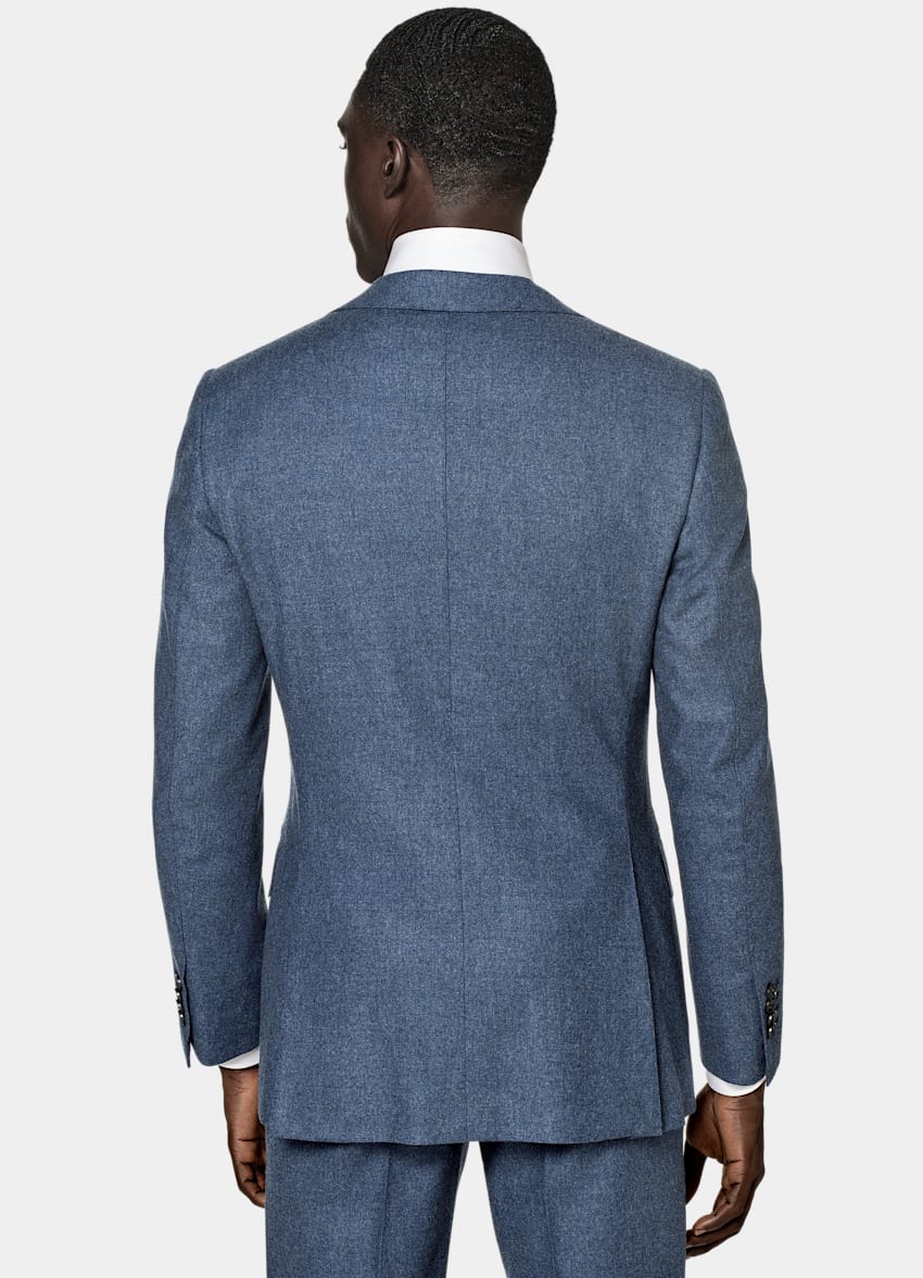 SUITSUPPLY Wool Stretch by Reda, Italy Mid Blue Three-Piece Lazio Suit