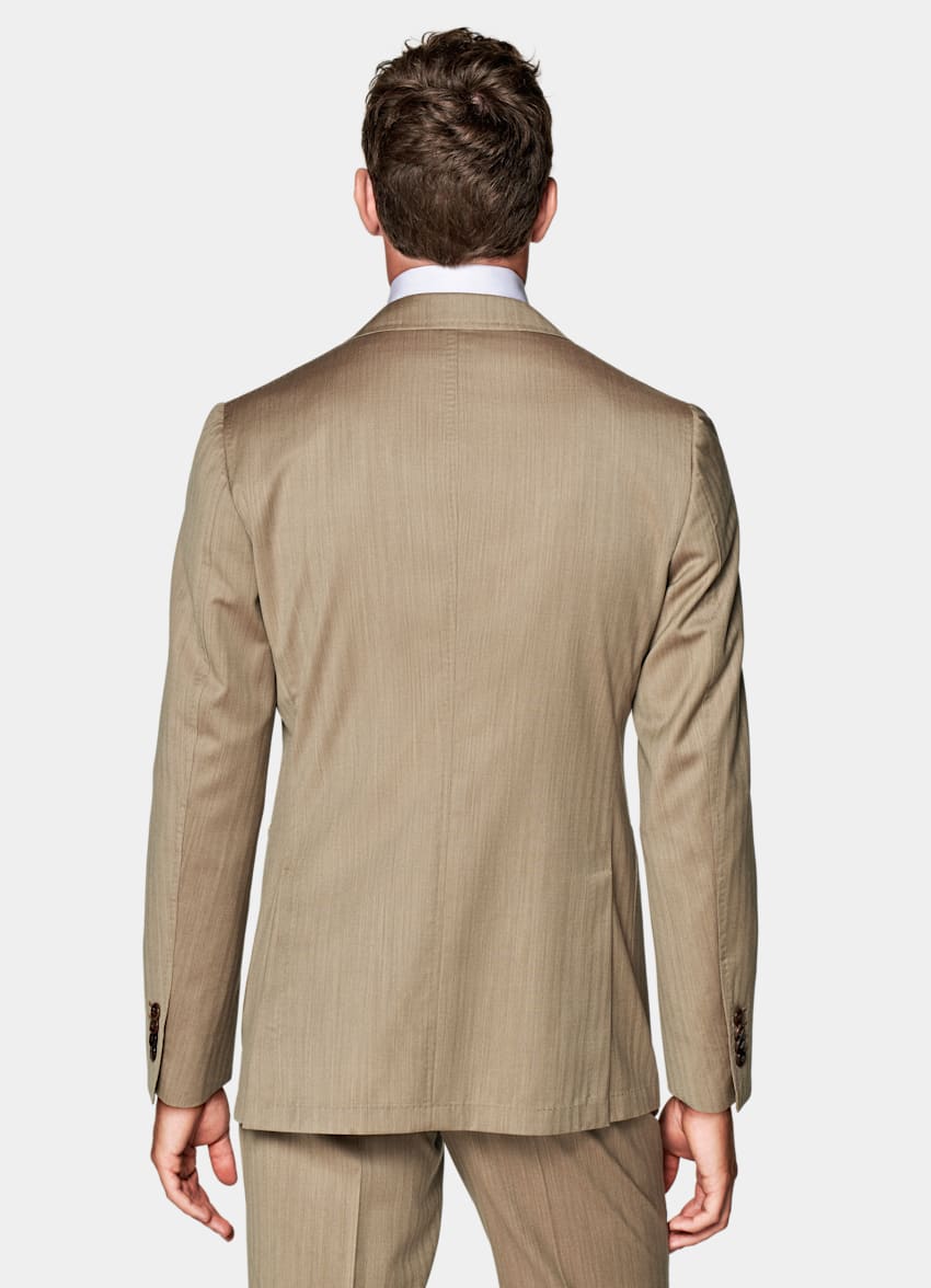 Mid Brown Herringbone Havana Suit in Pure S130's Wool Solaro