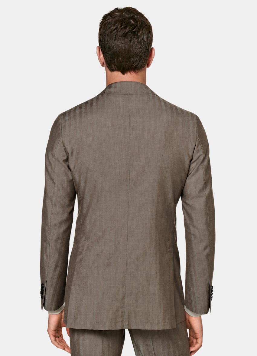 SUITSUPPLY Wool Silk by Rogna, Italy Taupe Herringbone Perennial Tailored Fit Havana Suit