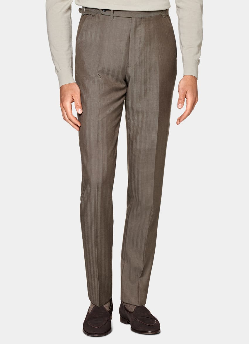SUITSUPPLY Laine soie - Rogna, Italie Costume Perennial Havana coupe Tailored taupe à chevrons