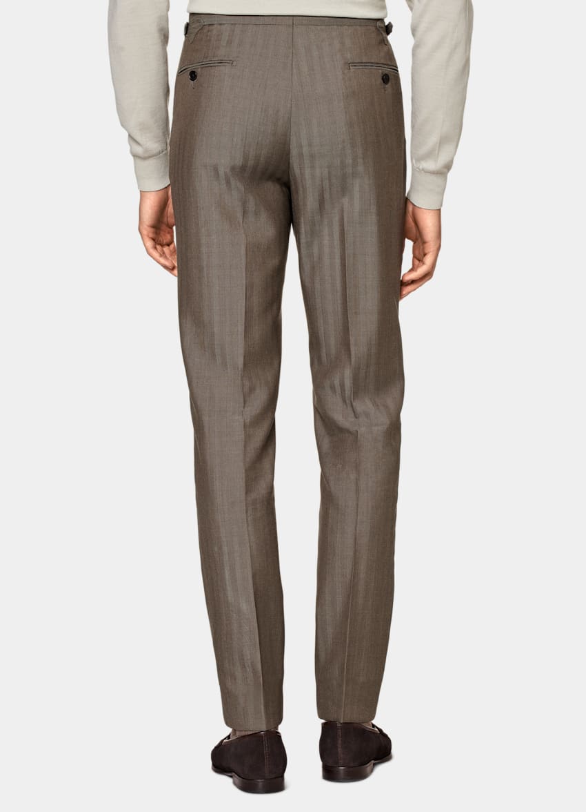 SUITSUPPLY All season Laine soie - Rogna, Italie Costume Perennial Havana coupe Tailored taupe à chevrons