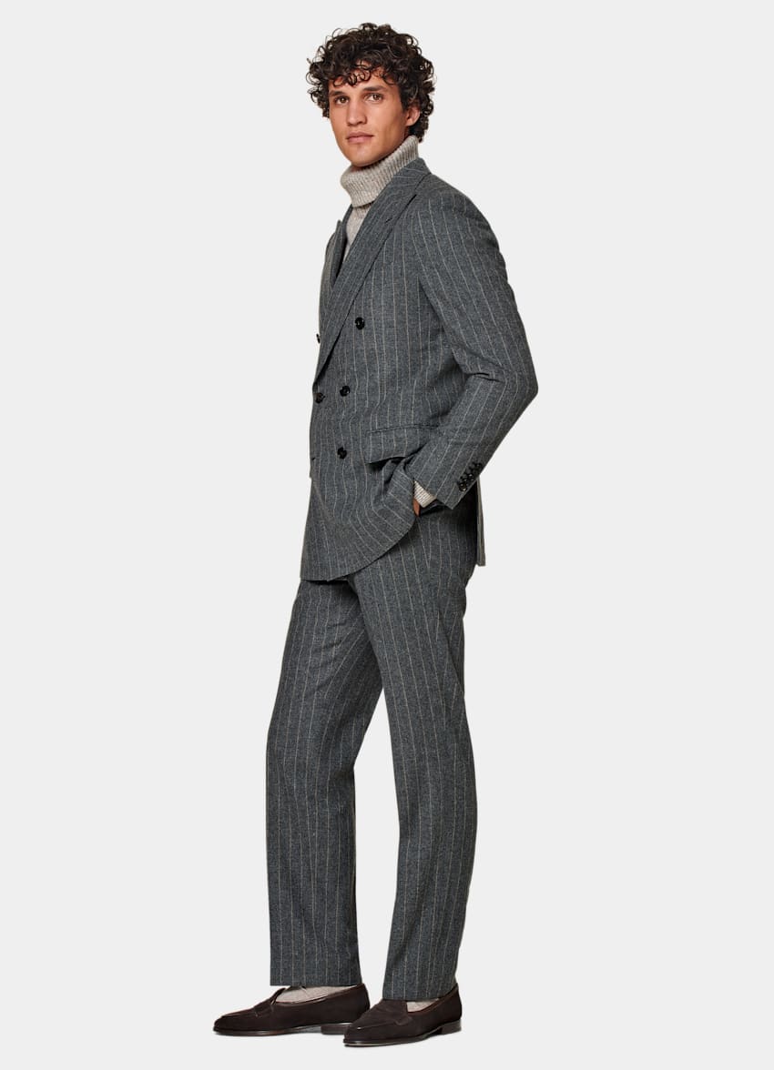SUITSUPPLY Pure Wool by E.Thomas, Italy Dark Grey Striped Milano Suit