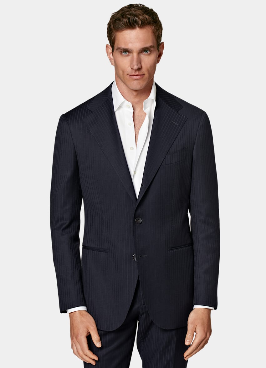 SUITSUPPLY Pure Wool by E.Thomas, Italy Navy Striped Roma Suit