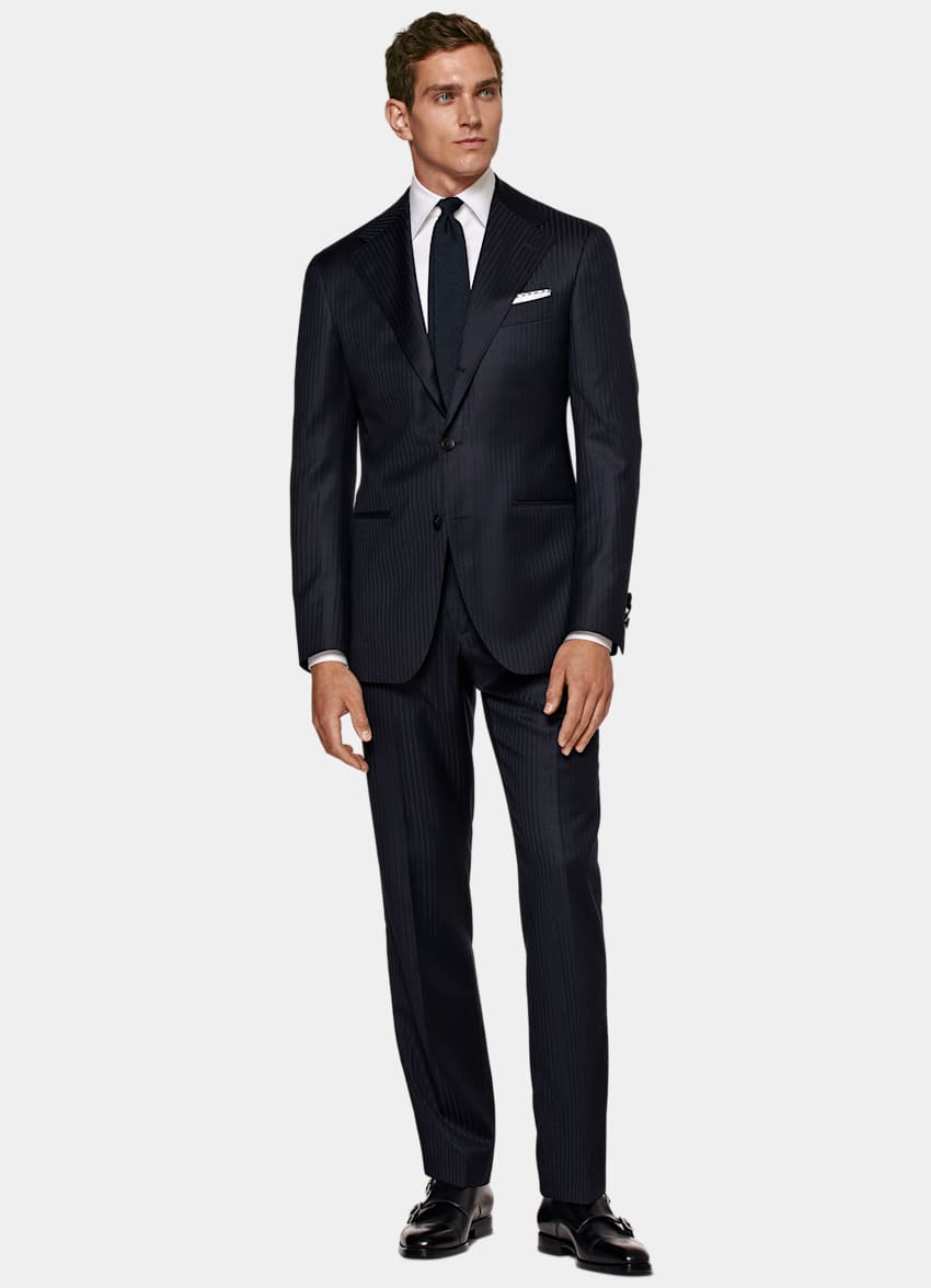 SUITSUPPLY Pure Wool by E.Thomas, Italy Navy Striped Roma Suit