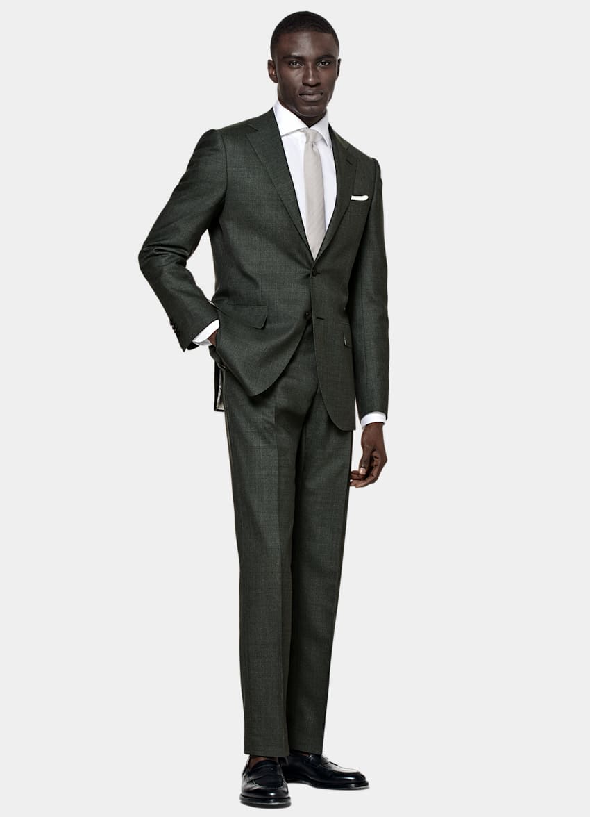 SUITSUPPLY Pure Tropical Wool by Vitale Barberis Canonico, Italy Dark Green Perennial Lazio Suit
