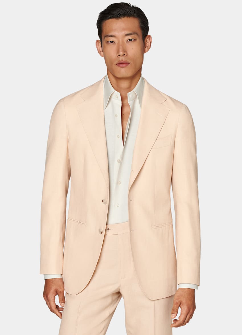 SUITSUPPLY Wool Silk Linen by E.Thomas, Italy Light Pink Havana Suit