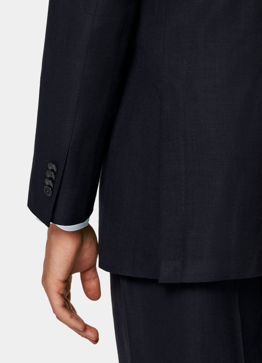 SUITSUPPLY Zomer Wol-zijde-linnenmix van Rogna, Itali&euml; Navy Herringbone Havana Tailored Fit Pak