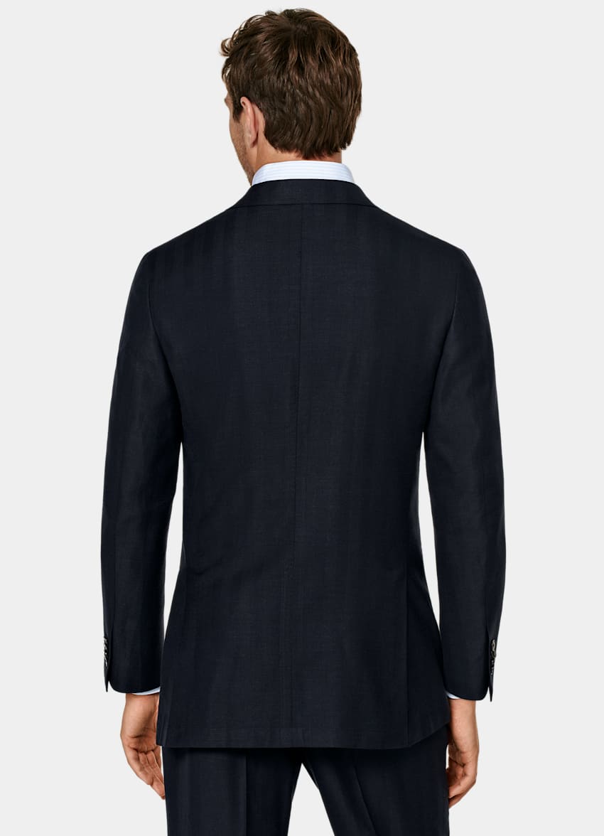 SUITSUPPLY Zomer Wol-zijde-linnenmix van Rogna, Itali&euml; Navy Herringbone Havana Tailored Fit Pak