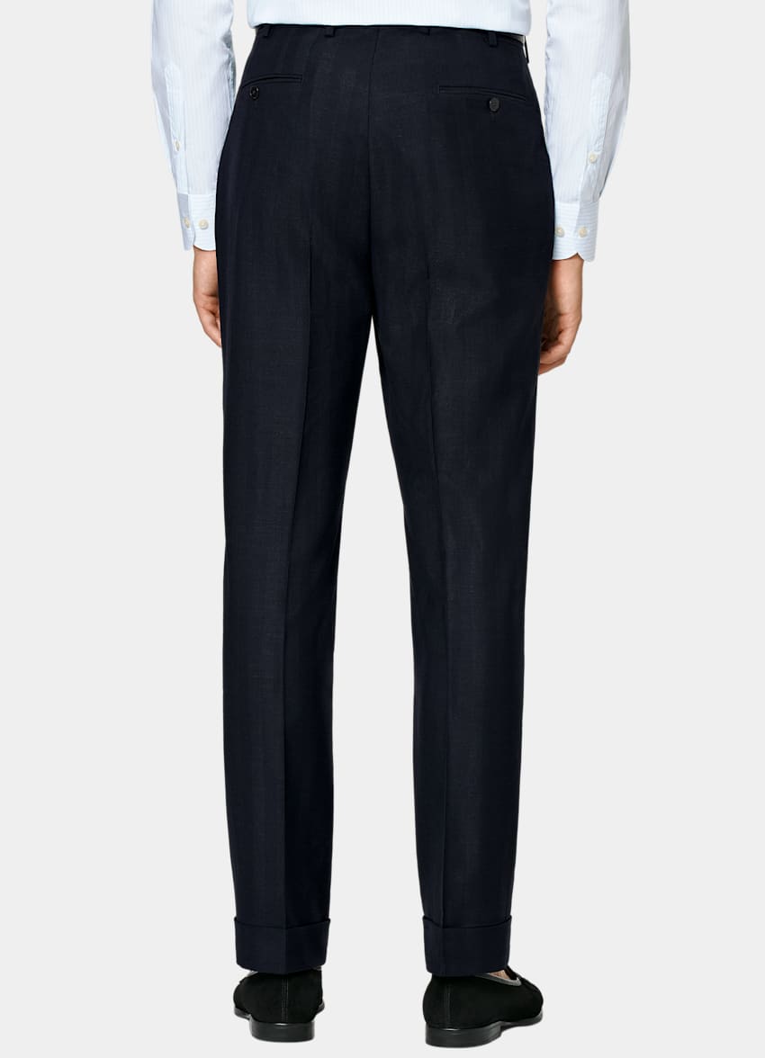 SUITSUPPLY Zomer Wol-zijde-linnenmix van Rogna, Itali&euml; Navy Herringbone Havana Tailored Fit Pak