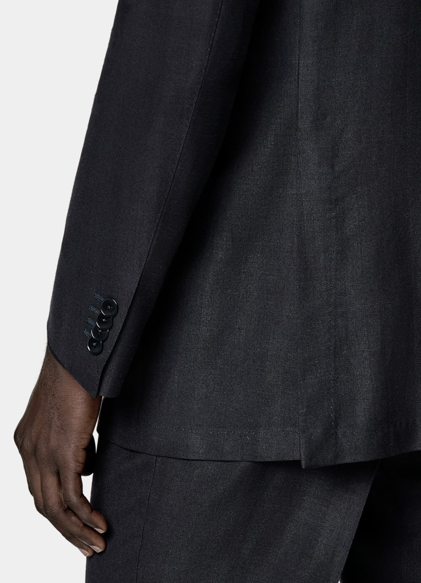 SUITSUPPLY Summer Wool Silk Linen by Rogna, Italy Navy Herringbone Tailored Fit Havana Suit