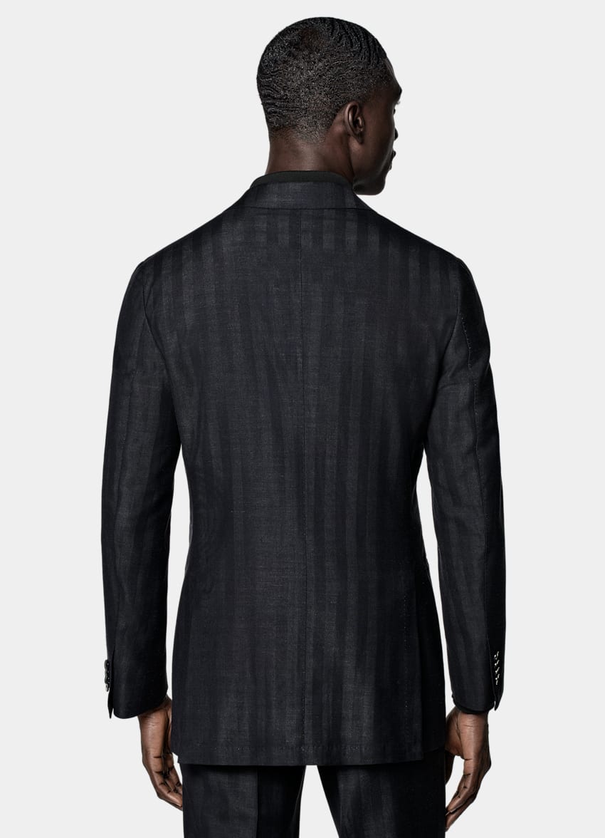 SUITSUPPLY Summer Wool Silk Linen by Rogna, Italy Navy Herringbone Tailored Fit Havana Suit