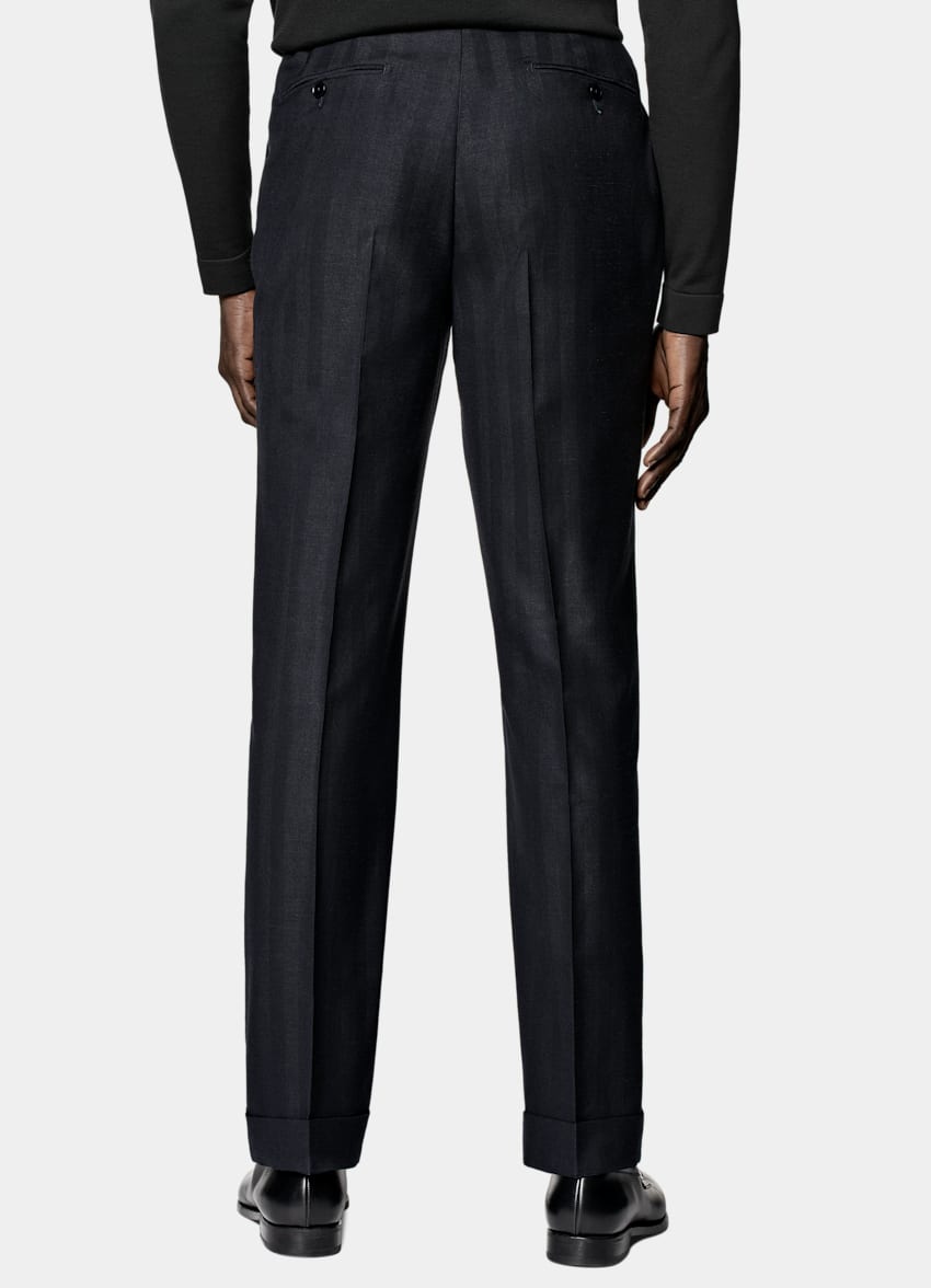 SUITSUPPLY Summer Wool Silk Linen by Rogna, Italy Navy Herringbone Tailored Fit Havana Suit