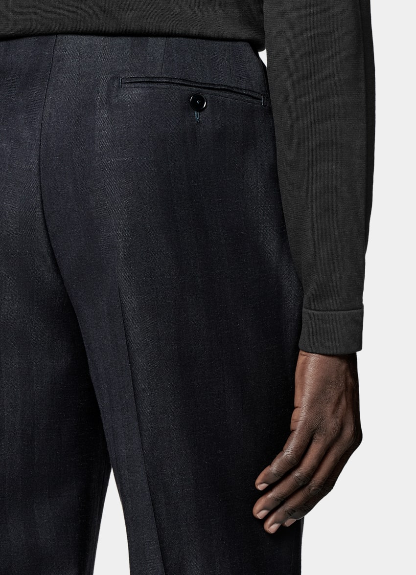 SUITSUPPLY Summer Wool Silk Linen by Rogna, Italy Navy Herringbone Tailored Fit Havana Suit