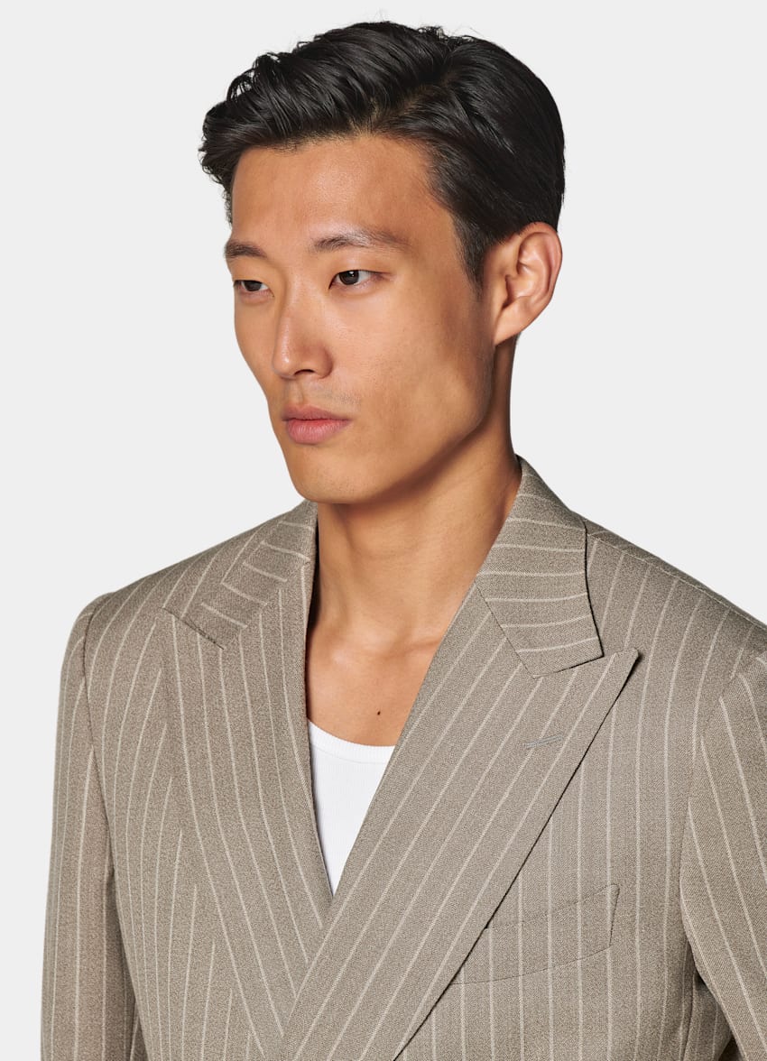 SUITSUPPLY Winter Pure Wool by Angelico, Italy Sand Striped Tailored Fit Milano Suit