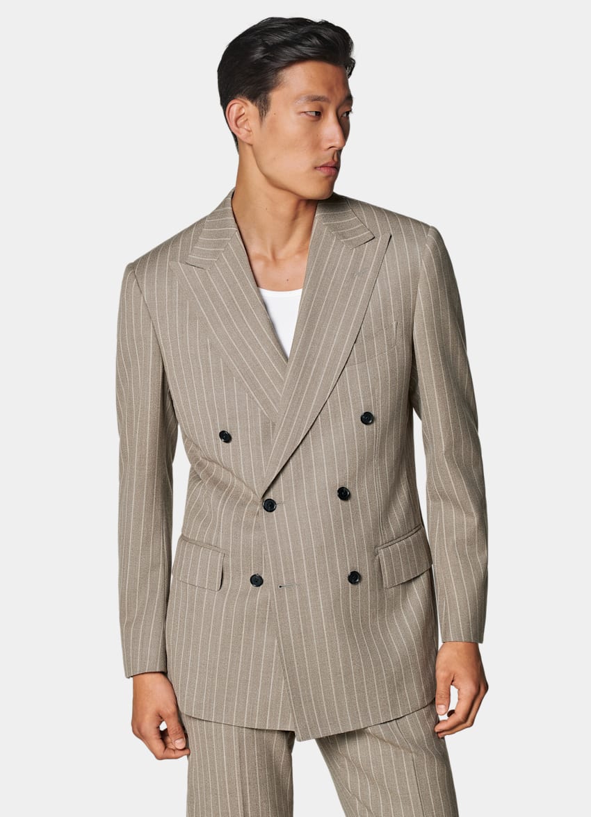 SUITSUPPLY Winter Pure Wool by Angelico, Italy Sand Striped Tailored Fit Milano Suit