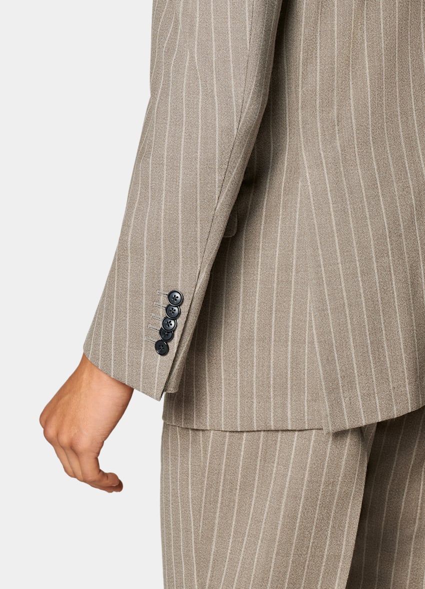 SUITSUPPLY Winter Pure Wool by Angelico, Italy Sand Striped Tailored Fit Milano Suit