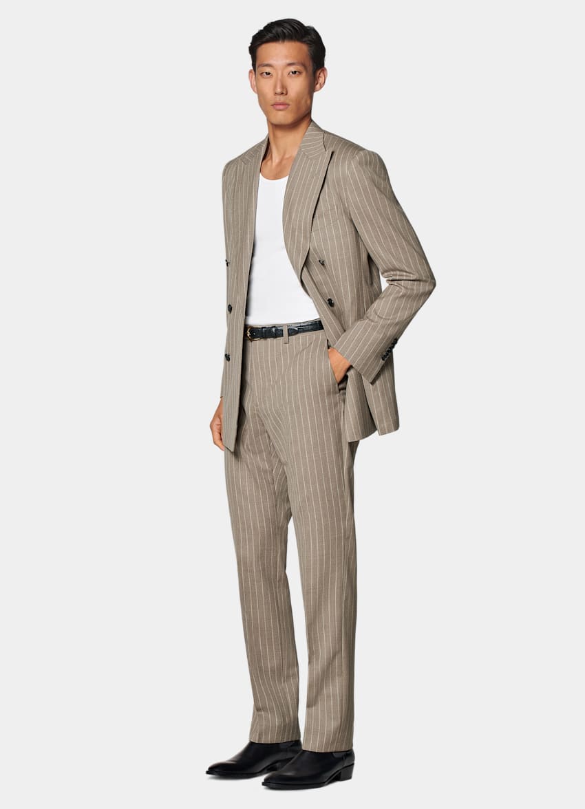 SUITSUPPLY Winter Pure Wool by Angelico, Italy Sand Striped Tailored Fit Milano Suit