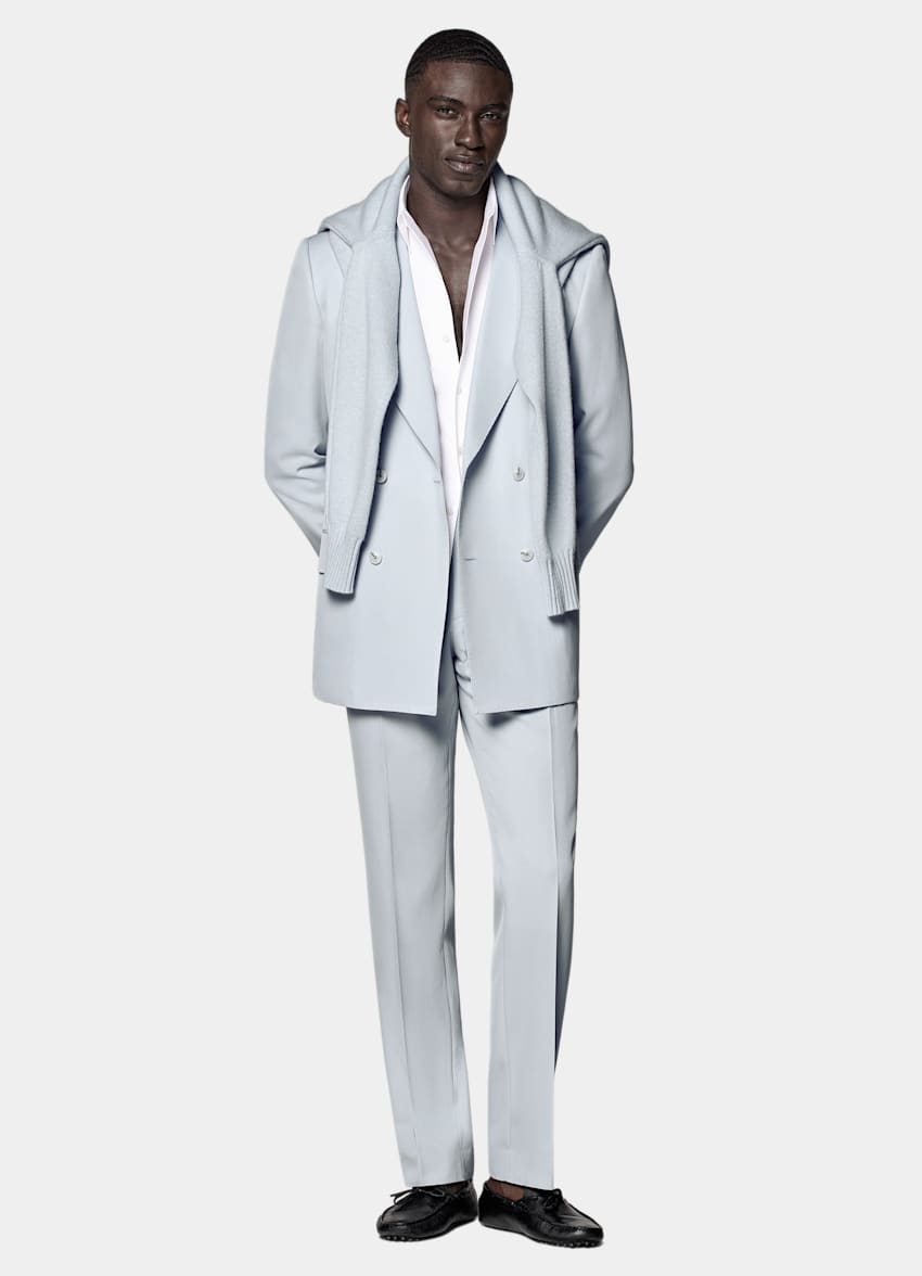 SUITSUPPLY All Season Pure S120's Wool by E.Thomas, Italy Light Blue Tailored Fit Milano Suit