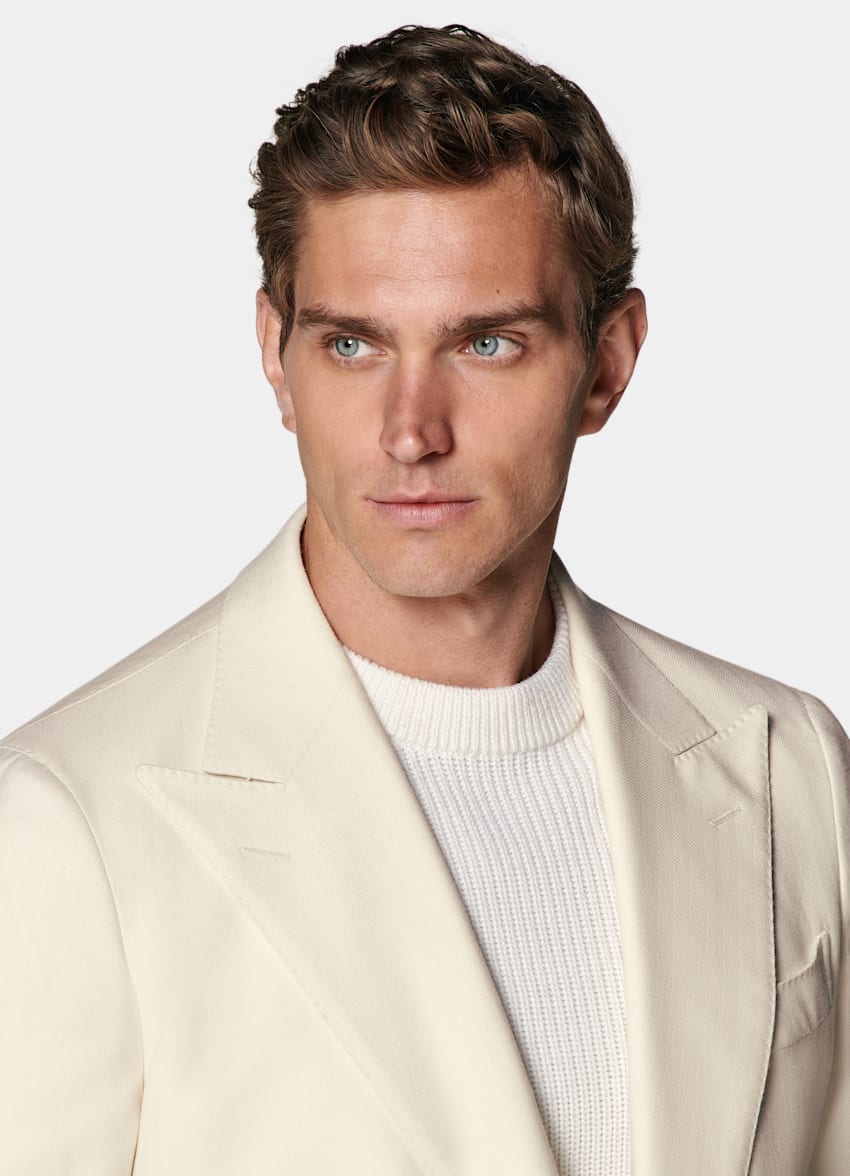 SUITSUPPLY Winter Pure Wool by Rogna, Italy Off-White Herringbone Tailored Fit Havana Suit