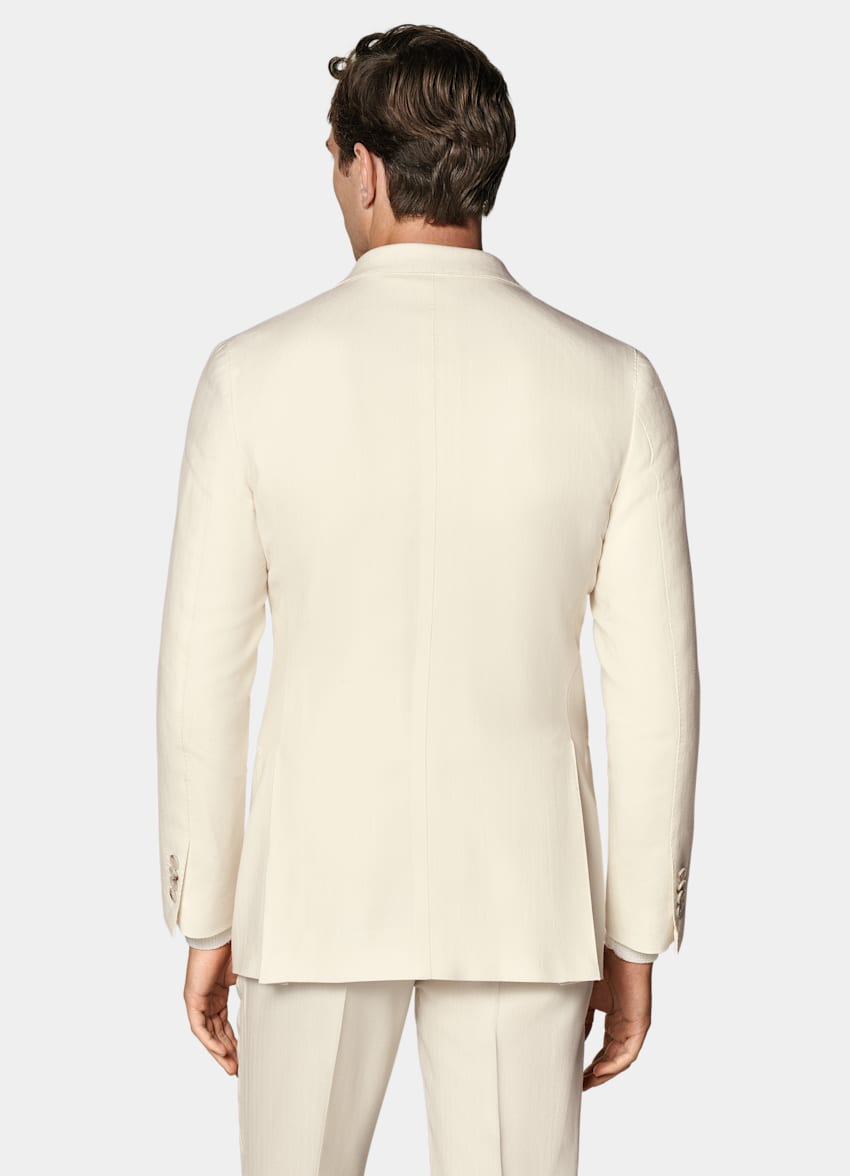 SUITSUPPLY Winter Pure Wool by Rogna, Italy Off-White Herringbone Tailored Fit Havana Suit