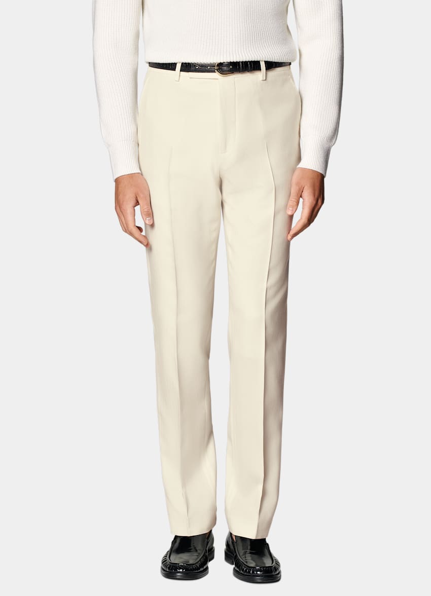 SUITSUPPLY Winter Pure Wool by Rogna, Italy Off-White Herringbone Tailored Fit Havana Suit