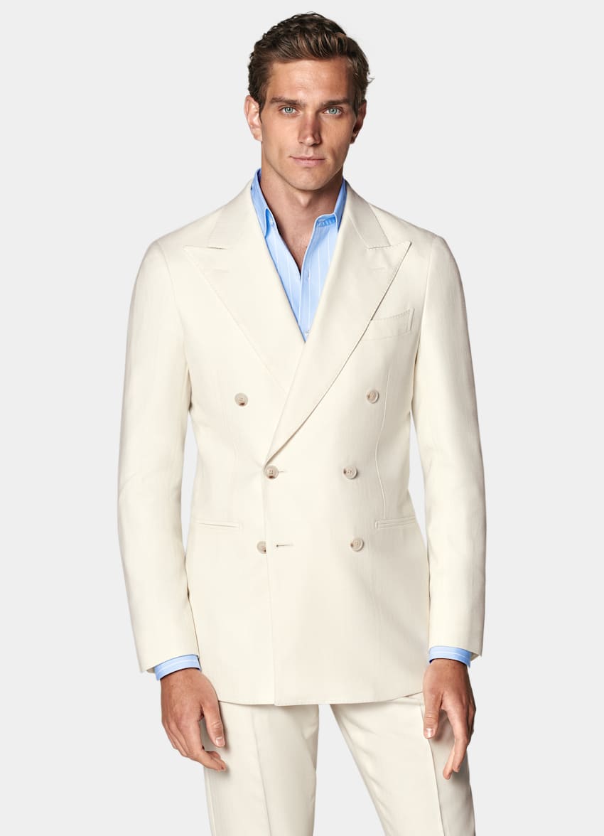 SUITSUPPLY Winter Pure Schurwolle by Rogna, Italien Havana Anzug off-white Fischgrätmuster Tailored Fit