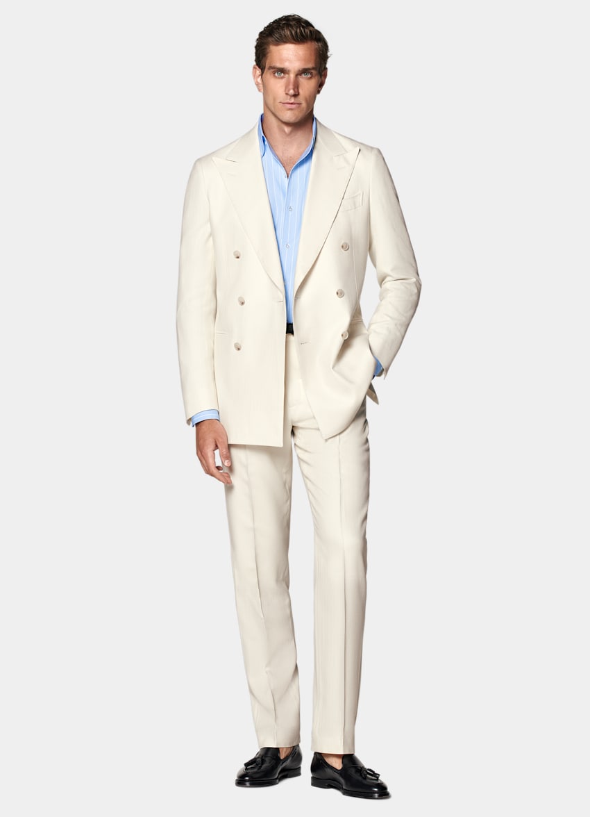 SUITSUPPLY Winter Pure Schurwolle by Rogna, Italien Havana Anzug off-white Fischgrätmuster Tailored Fit