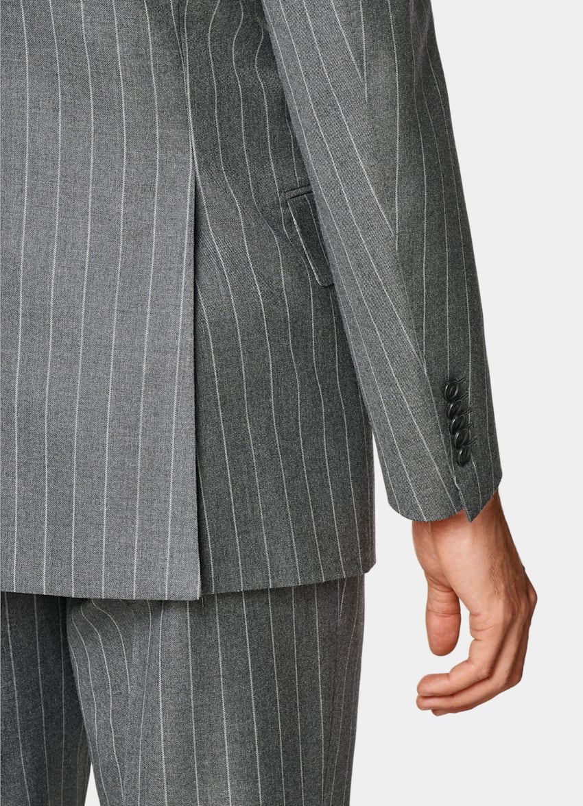 SUITSUPPLY All Season Pure Wool by Vitale Barberis Canonico, Italy Mid Grey Striped Tailored Fit Milano Suit