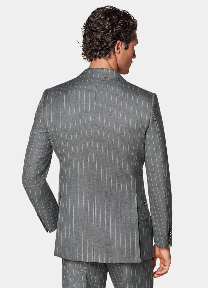 SUITSUPPLY All Season Pure Wool by Vitale Barberis Canonico, Italy Mid Grey Striped Tailored Fit Milano Suit