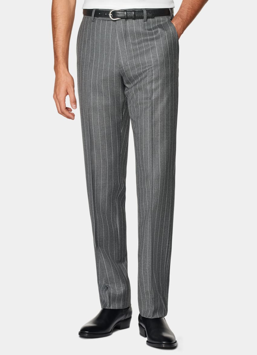 SUITSUPPLY All Season Pure Wool by Vitale Barberis Canonico, Italy Mid Grey Striped Tailored Fit Milano Suit