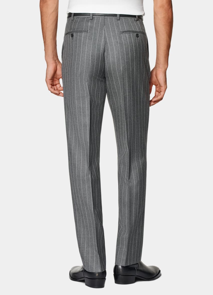 SUITSUPPLY All Season Pure Wool by Vitale Barberis Canonico, Italy Mid Grey Striped Tailored Fit Milano Suit