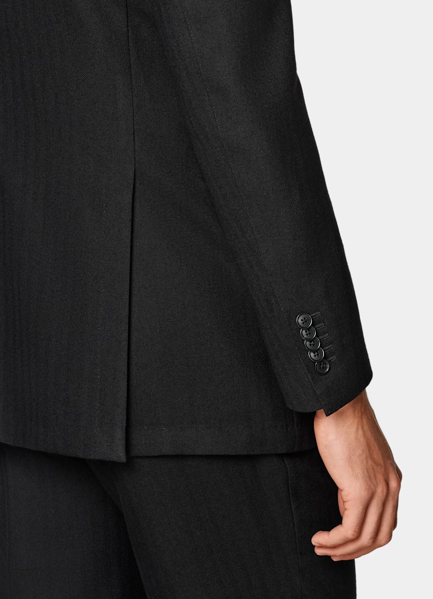 SUITSUPPLY Winter Pure Wool by Dugdale, United Kingdom Black Herringbone Tailored Fit Milano Suit