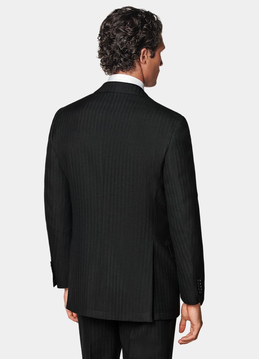 SUITSUPPLY Winter Pure Wool by Dugdale, United Kingdom Black Herringbone Tailored Fit Milano Suit