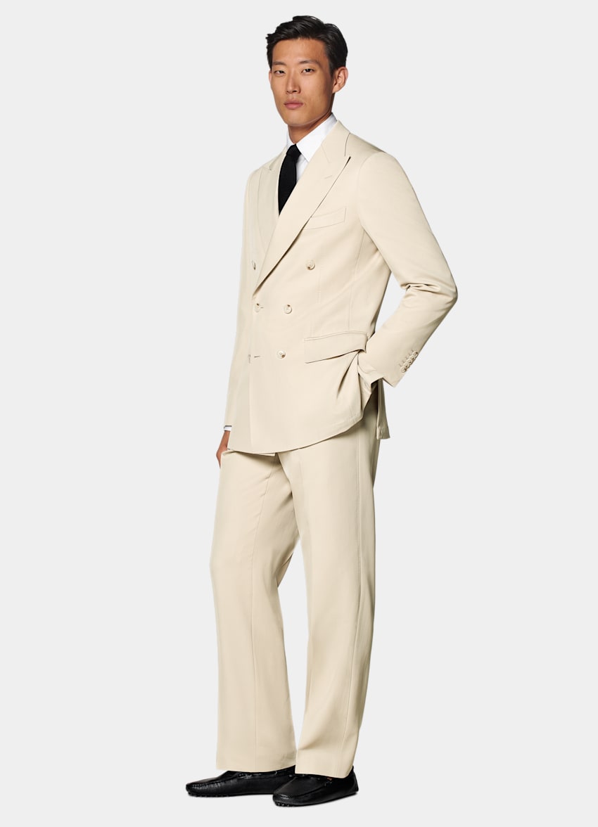 SUITSUPPLY All Season Pure S120's Wool by E.Thomas, Italy Sand Tailored Fit Milano Suit