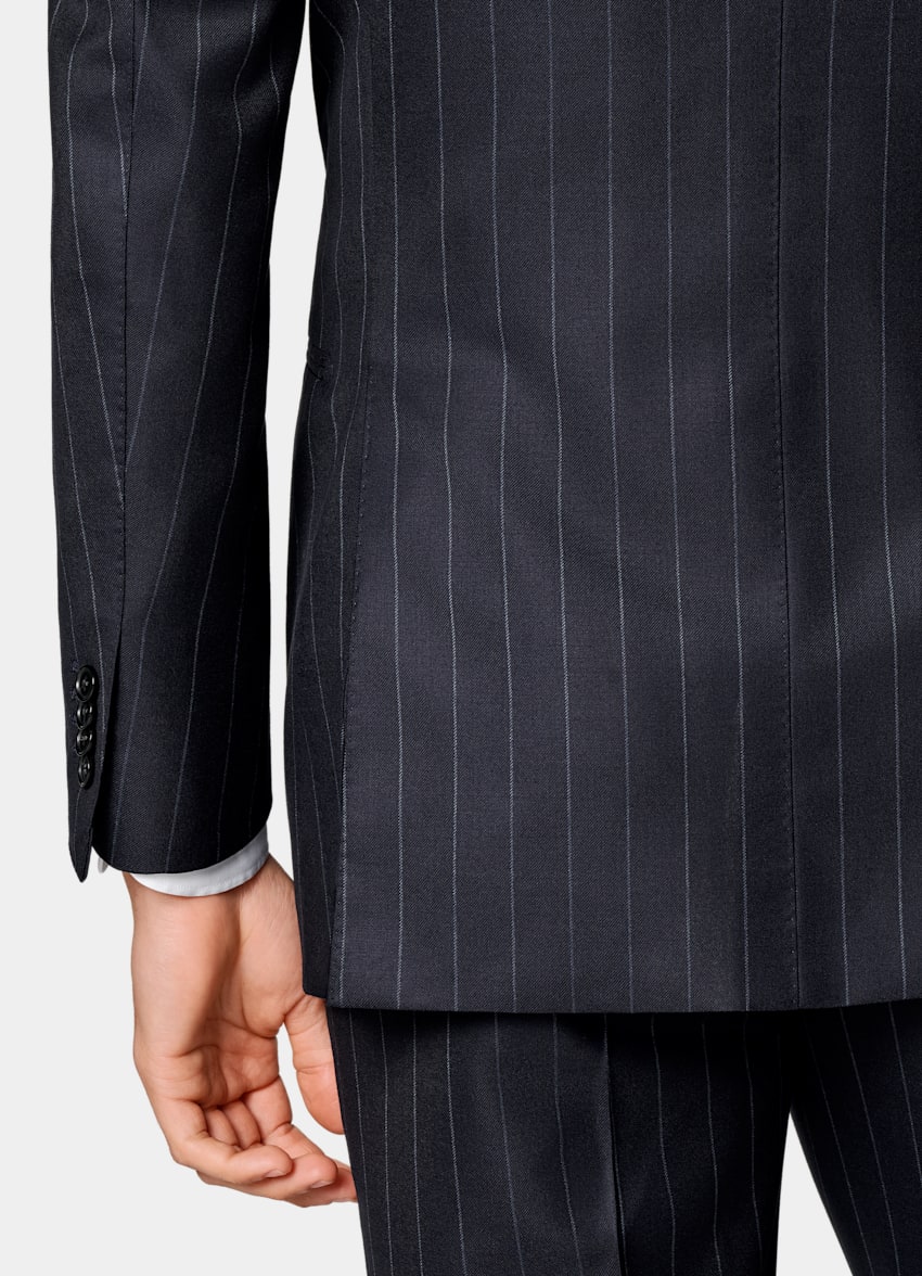 SUITSUPPLY All Season Pure S120's Wool by Vitale Barberis Canonico, Italy Navy Striped Tailored Fit Havana Suit