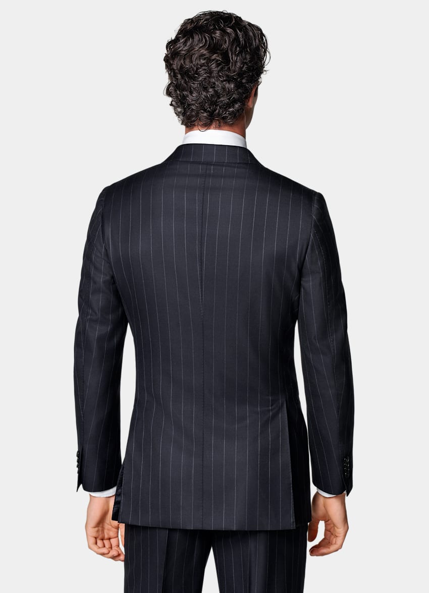 SUITSUPPLY All Season Pure S120's Wool by Vitale Barberis Canonico, Italy Navy Striped Tailored Fit Havana Suit