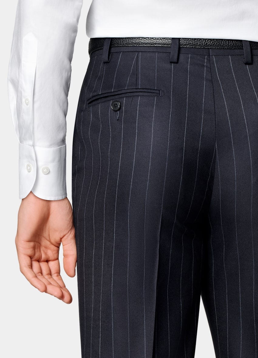 SUITSUPPLY 四季 意大利 Vitale Barberis Canonico 生产的S120 支羊毛面料 Havana 藏青色条纹合体身型西装