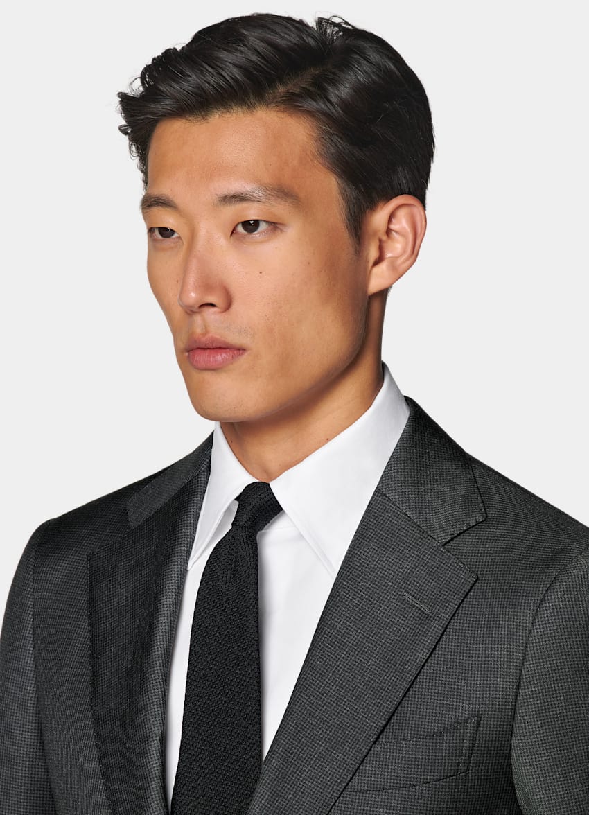 SUITSUPPLY All Season Pure S130's Wool by Drago, Italy Dark Grey Houndstooth Tailored Fit Havana Suit