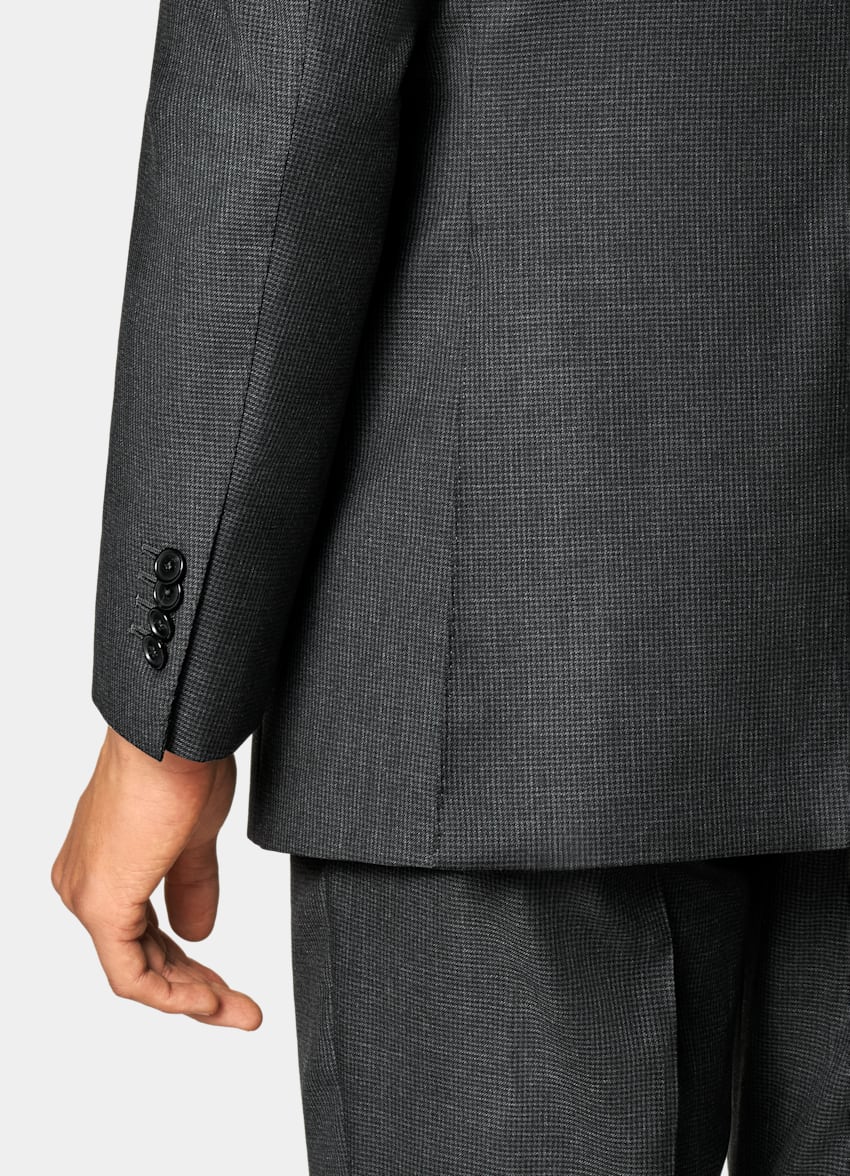 SUITSUPPLY All Season Czysta wełna S130's - Drago, Włochy Dark Grey Houndstooth Tailored Fit Havana Suit