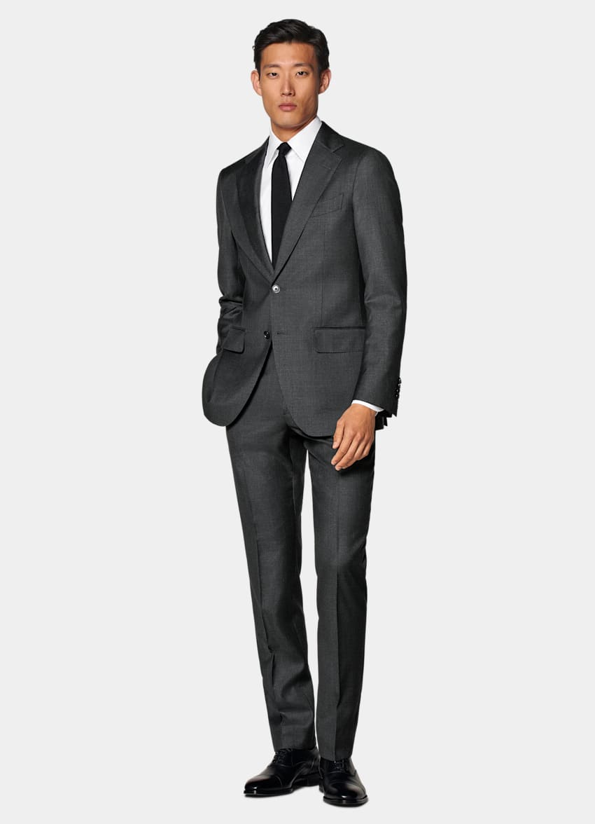 SUITSUPPLY All Season Pura lana S130s de Drago, Italia Traje Havana gris oscuro pata de gallo corte Tailored