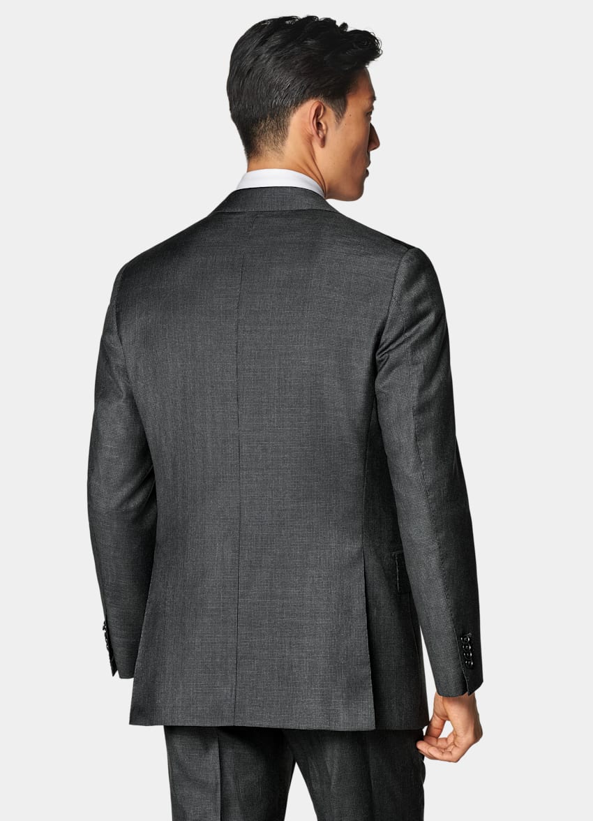 SUITSUPPLY All Season Pura lana S130s de Drago, Italia Traje Havana gris oscuro pata de gallo corte Tailored