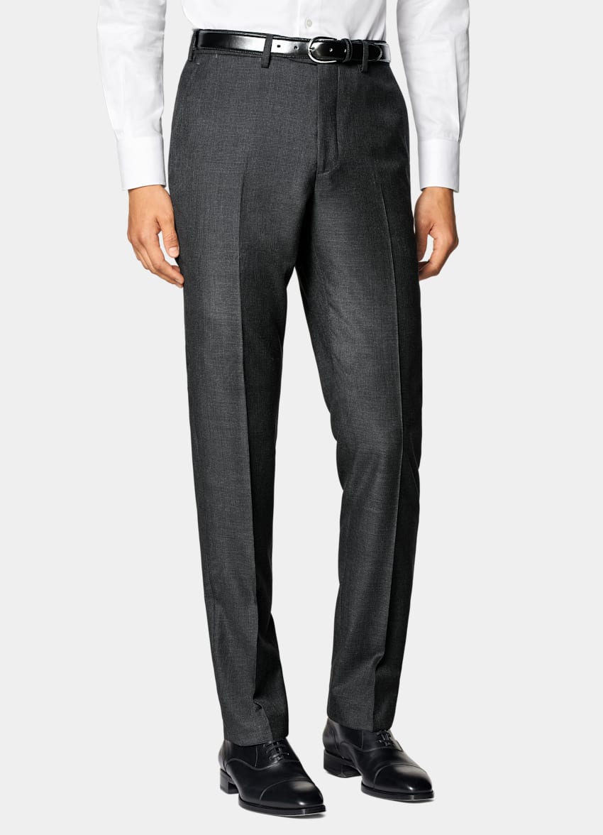 SUITSUPPLY All Season Czysta wełna S130's - Drago, Włochy Dark Grey Houndstooth Tailored Fit Havana Suit