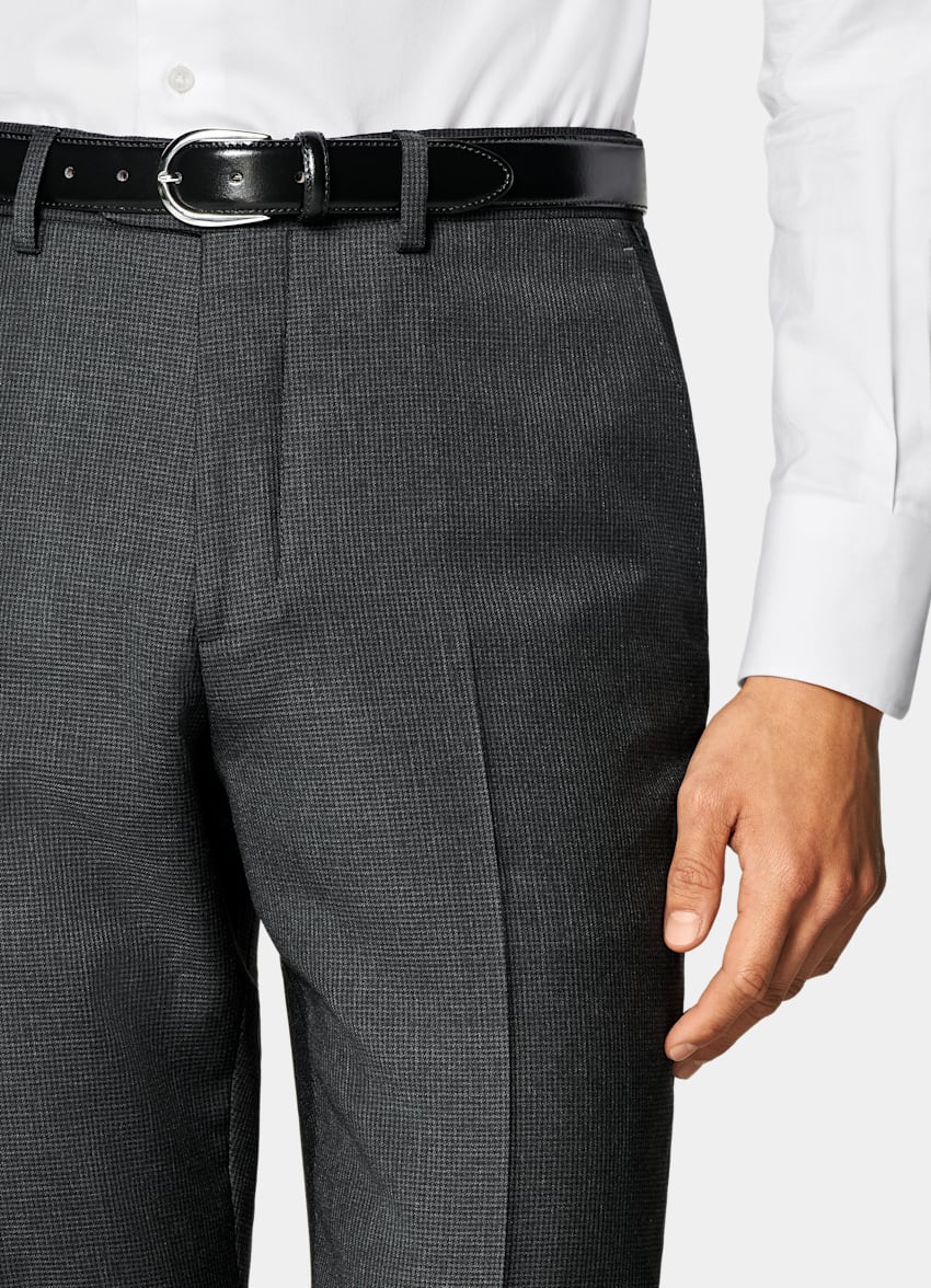 SUITSUPPLY All Season Pura lana S130s de Drago, Italia Traje Havana gris oscuro pata de gallo corte Tailored